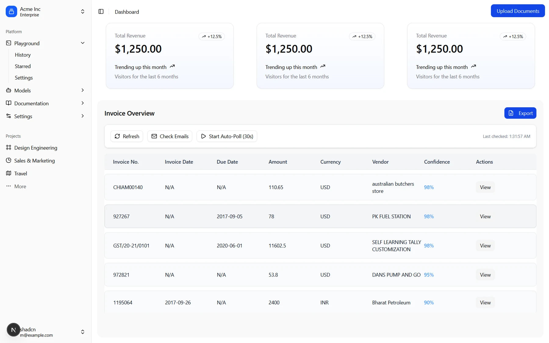Invox dashboard and invoice overview