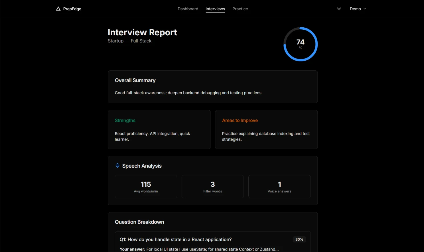 PrepEdge AI interview report